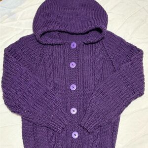 Vintage Purple Hooded Cable Knit Hooded Cardigan Sweater